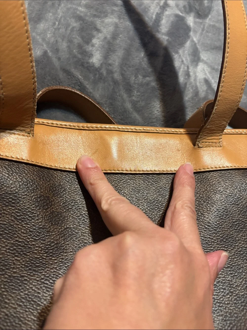 Celine vintage Brown Canvas Laptop Shoulder Bag with Tan Leather Trim